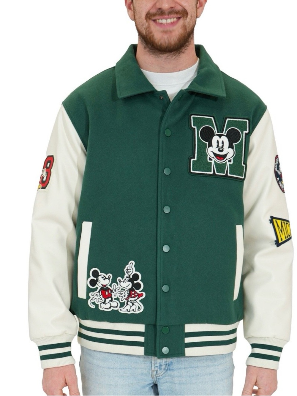 Disney dark green and White Mickey Varsity Jacket